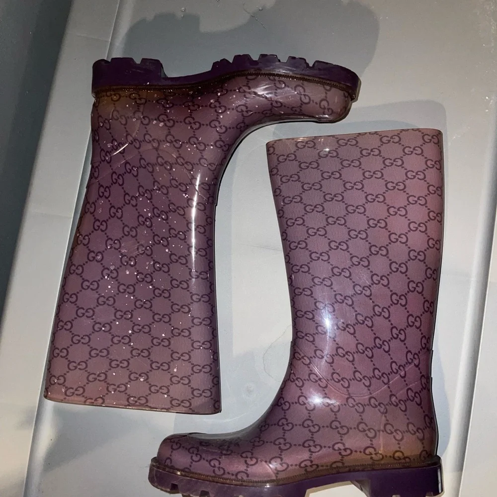 Gucci Purple GG Logo Rain Boots - Picture 3 of 6